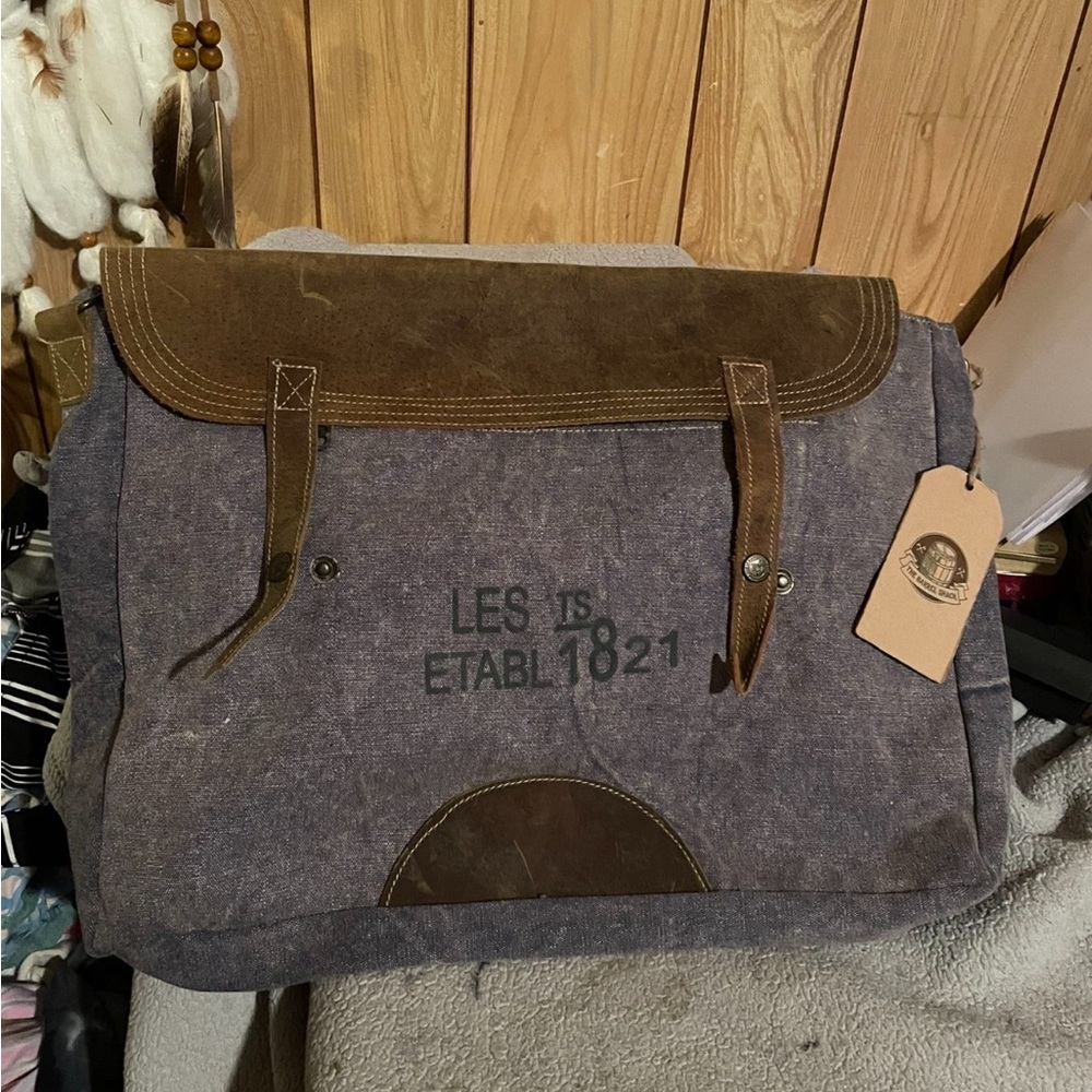 Brown and Gray Men's Messenger Bag